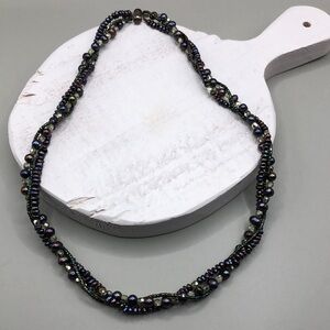 Peacock pearls sterling silver 925 woven braided necklace-artisan-vintage-boho